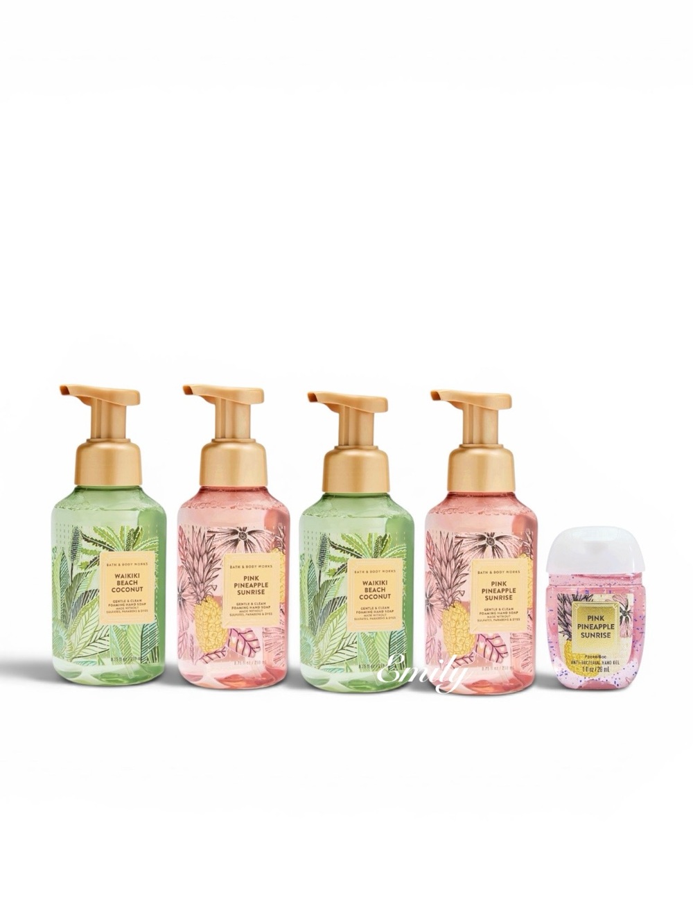 4X Bath & Body Works PINK PINEAPPLE & WAIKIKI BEACH foaming Hand Soap Set NEW